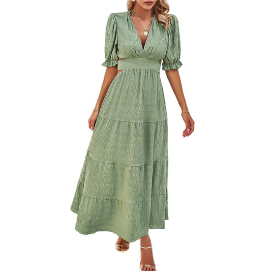 Textured Tiered Maxi Dress with Puff Sleeves