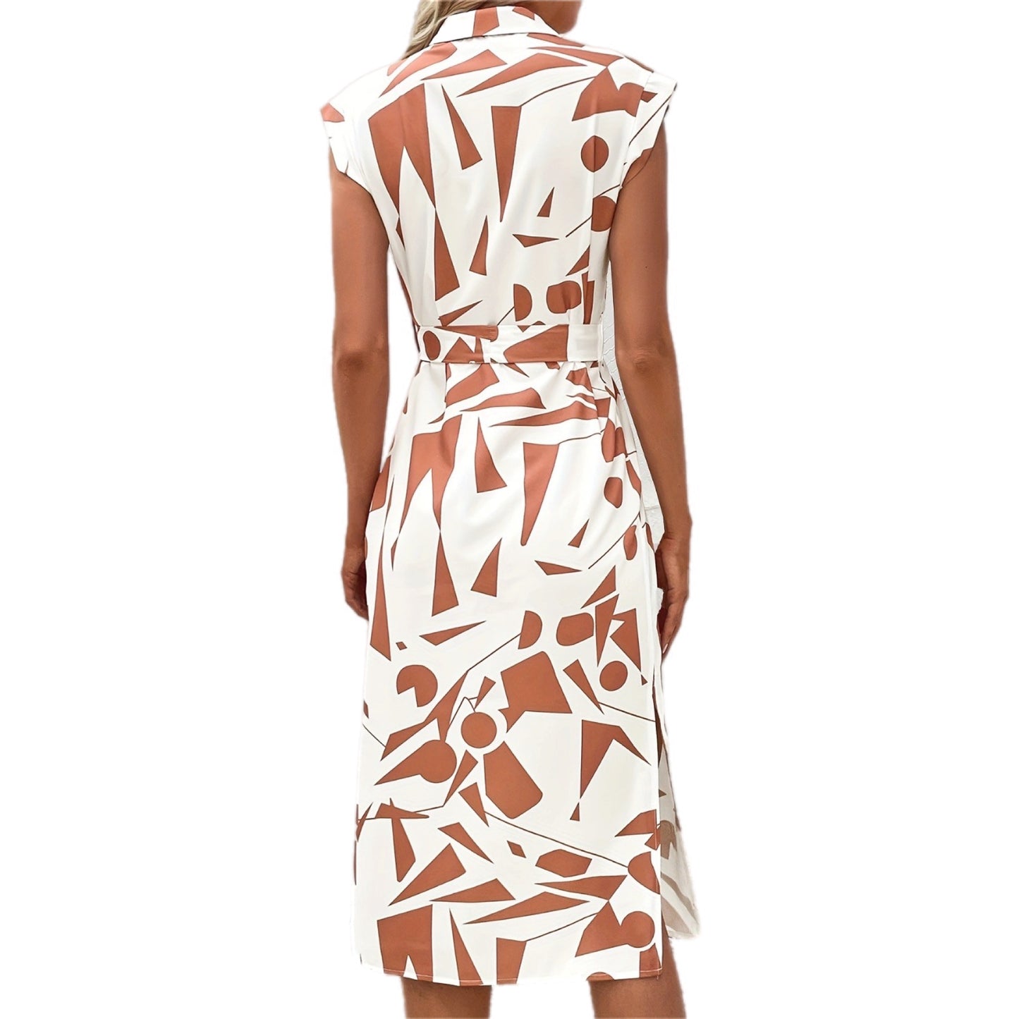 Abstract Print Shirt Dress with Waist Tie