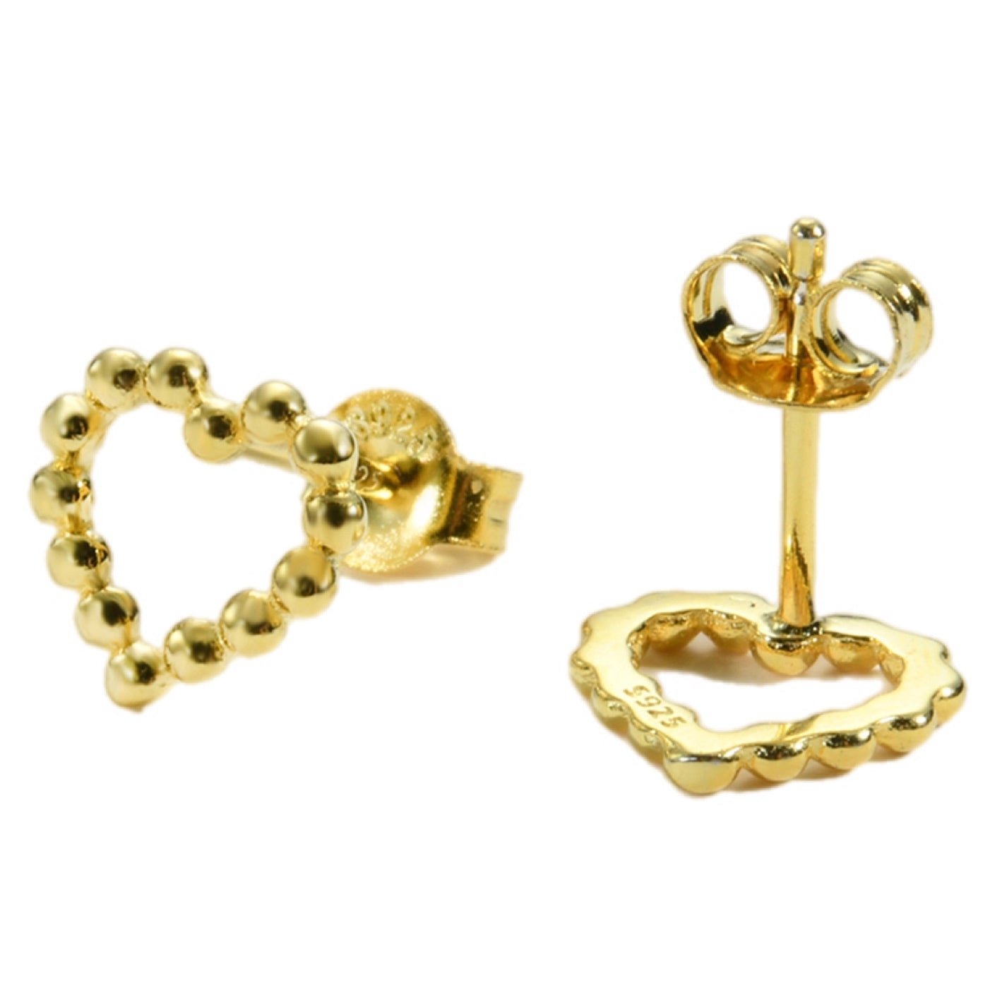 Golden Beaded Heart Stud Earrings