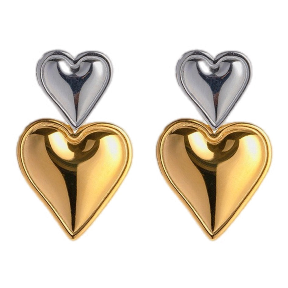 Twin Hearts Stainless Steel Earrings