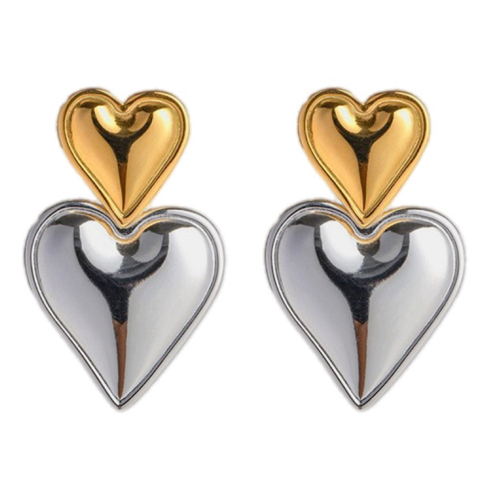 Twin Hearts Stainless Steel Earrings