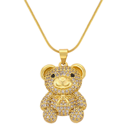 Golden Embrace Bear Pendant Necklace