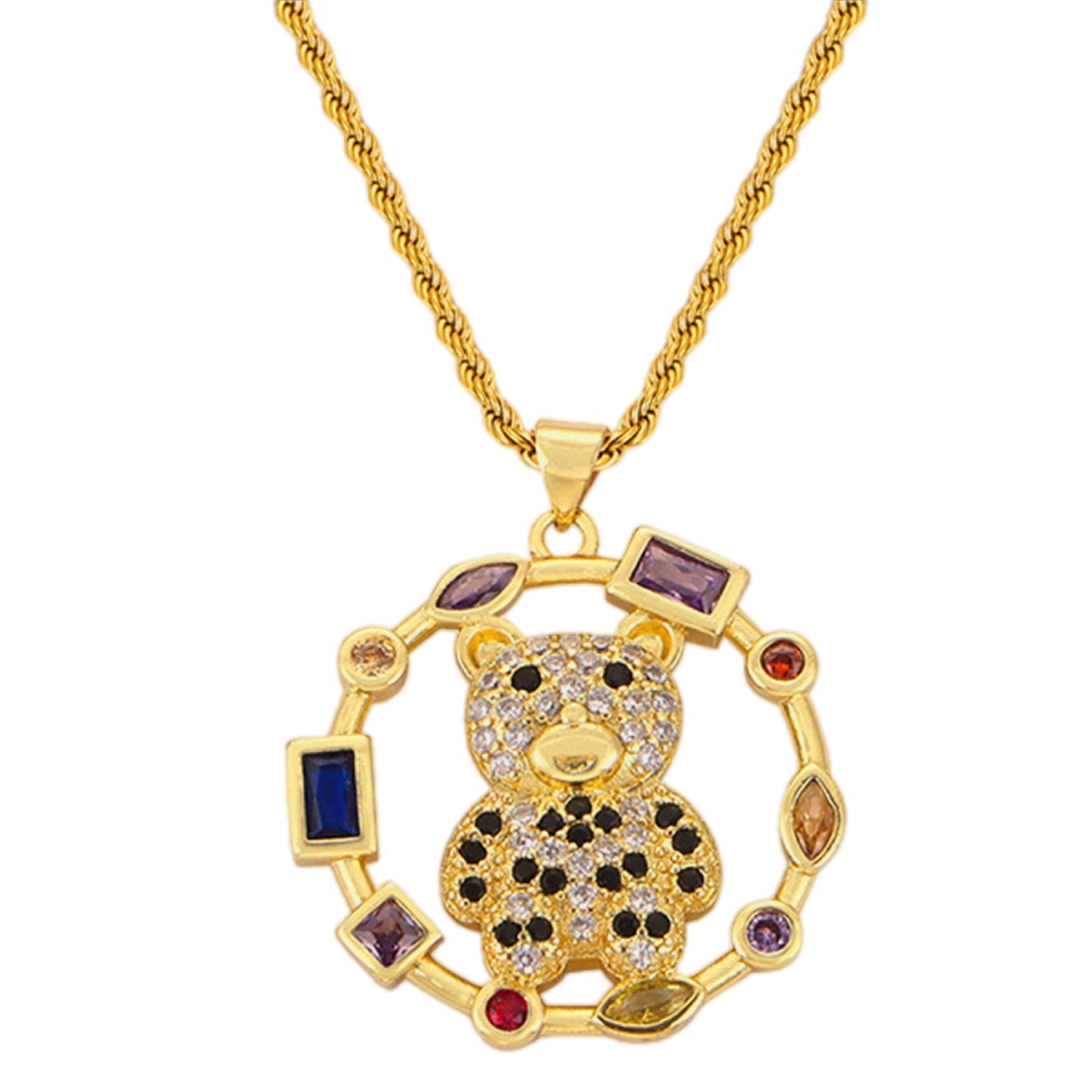 Golden Embrace Bear Pendant Necklace