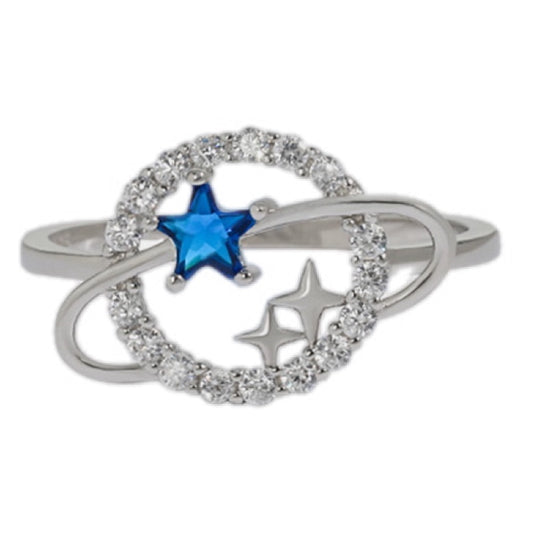 Planet Shape Inlaid CZ Sterling Silver Ring