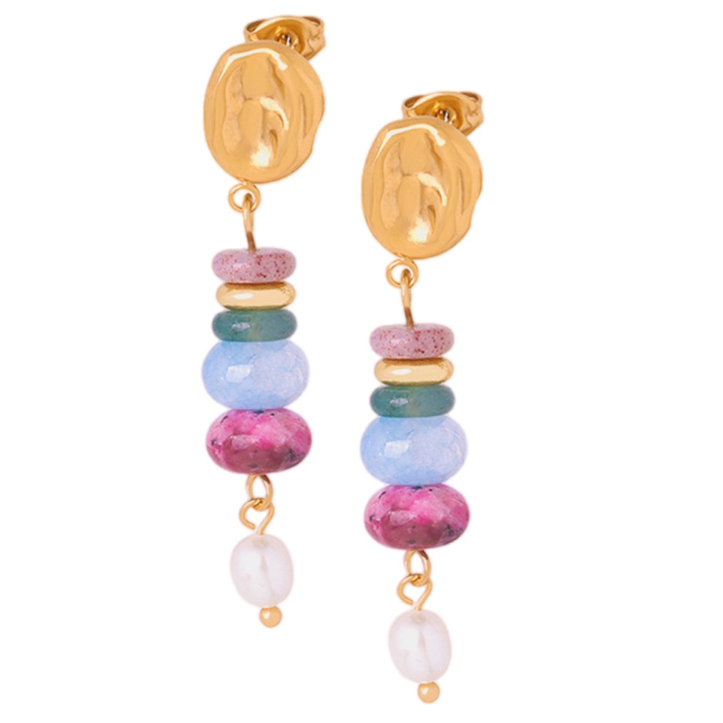 Natural Stone Freshwater Pearl Dangle Earrings