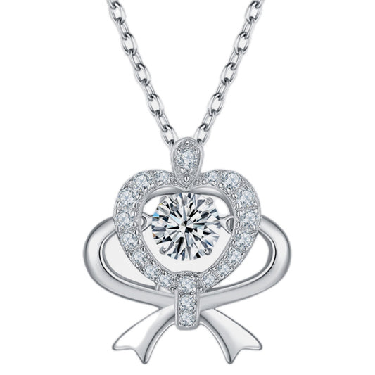 Moissanite Sterling Silver Bow & Heart Necklace