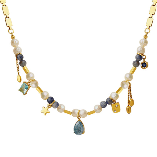 18K Gold Toned Beaded Charm Necklace