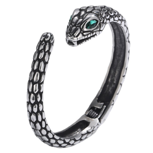 Rhinestone Stainless Steel Snake Shape Bracelet