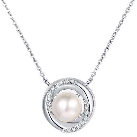 Moissanite Pearl Rhodium-Plated Necklace