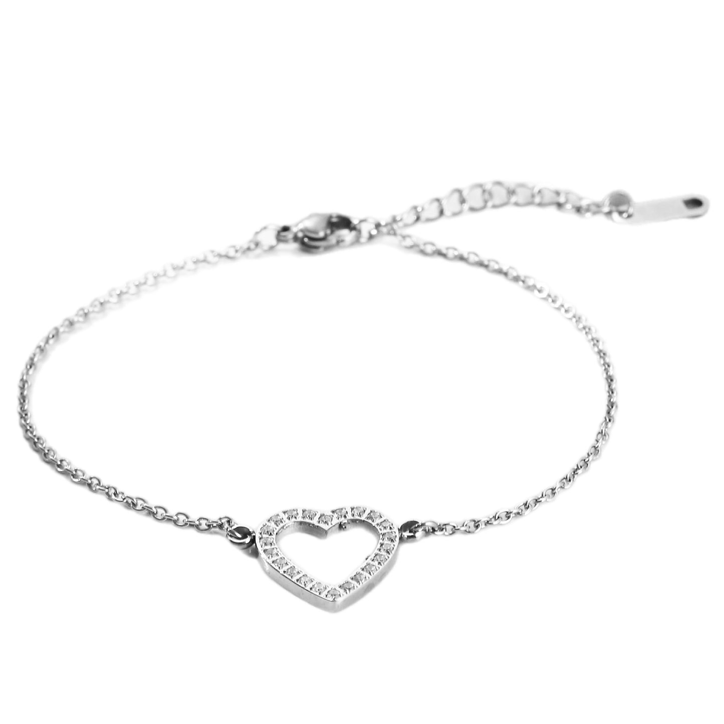 Inlaid CZ Stainless Steel Heart Bracelet