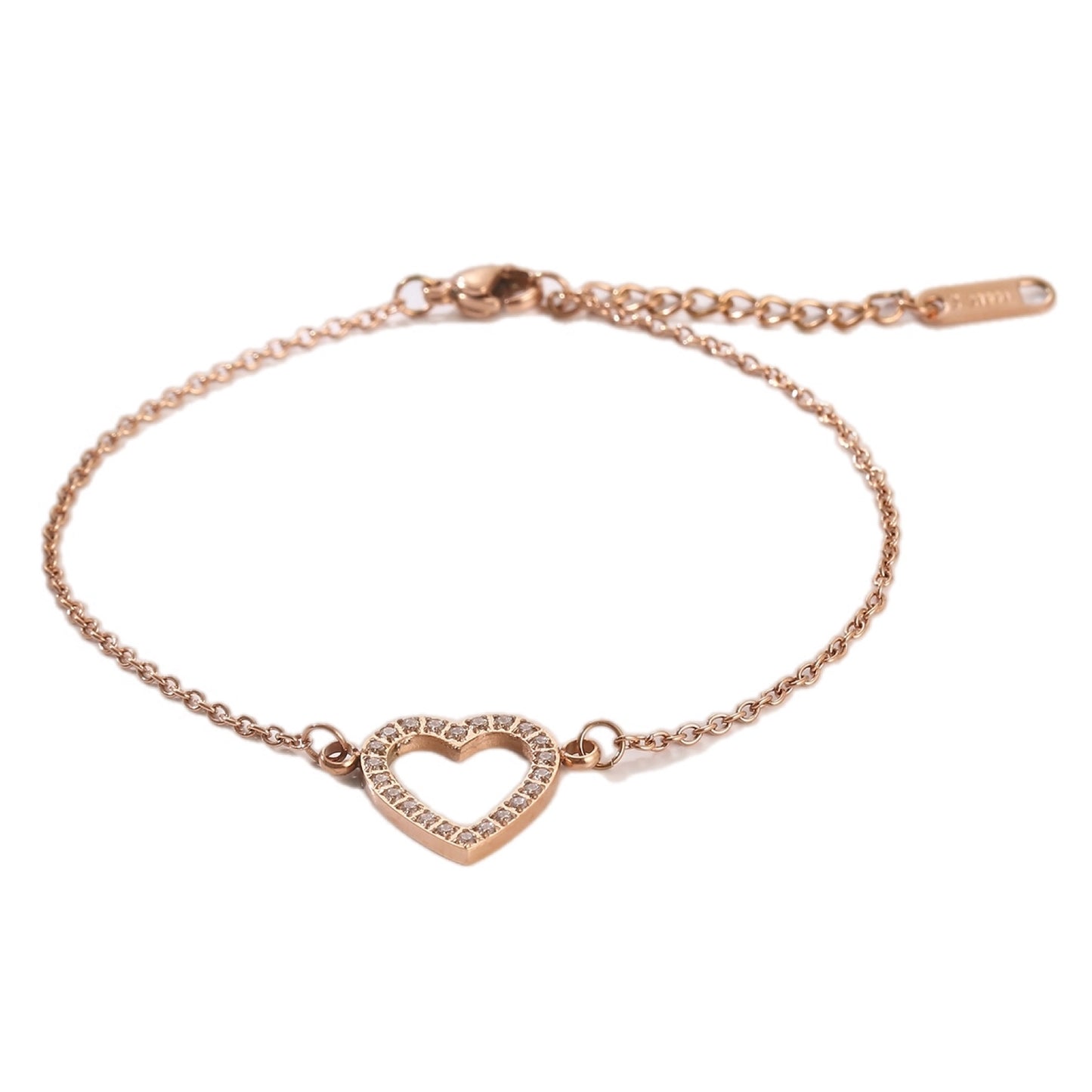 Inlaid CZ Stainless Steel Heart Bracelet