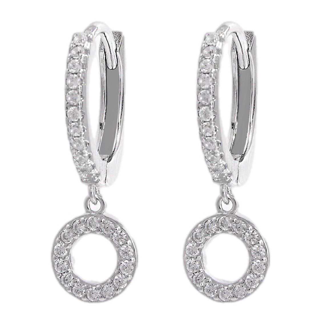 Sterling Silver Inlaid CZ Hoop Dangle Earrings