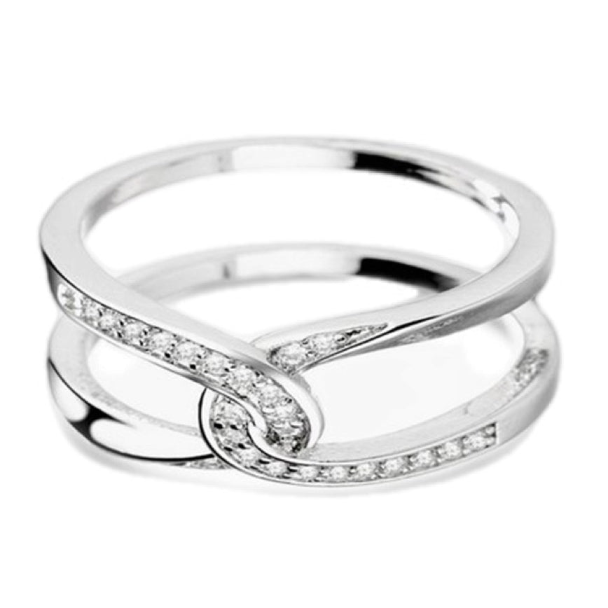 Twisted Inlaid CZ Double-layered Ring