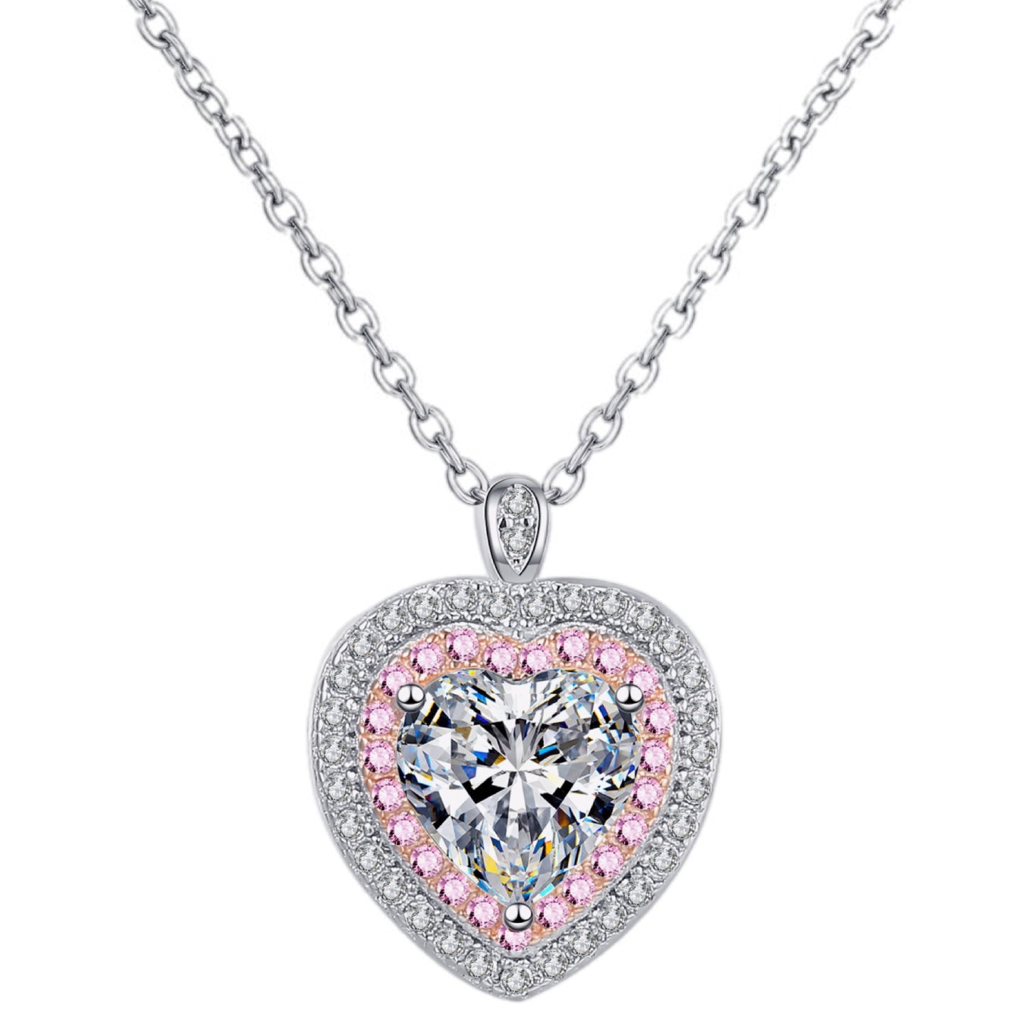 Sterling Silver 1 Carat Moissanite Heart Charm Necklace