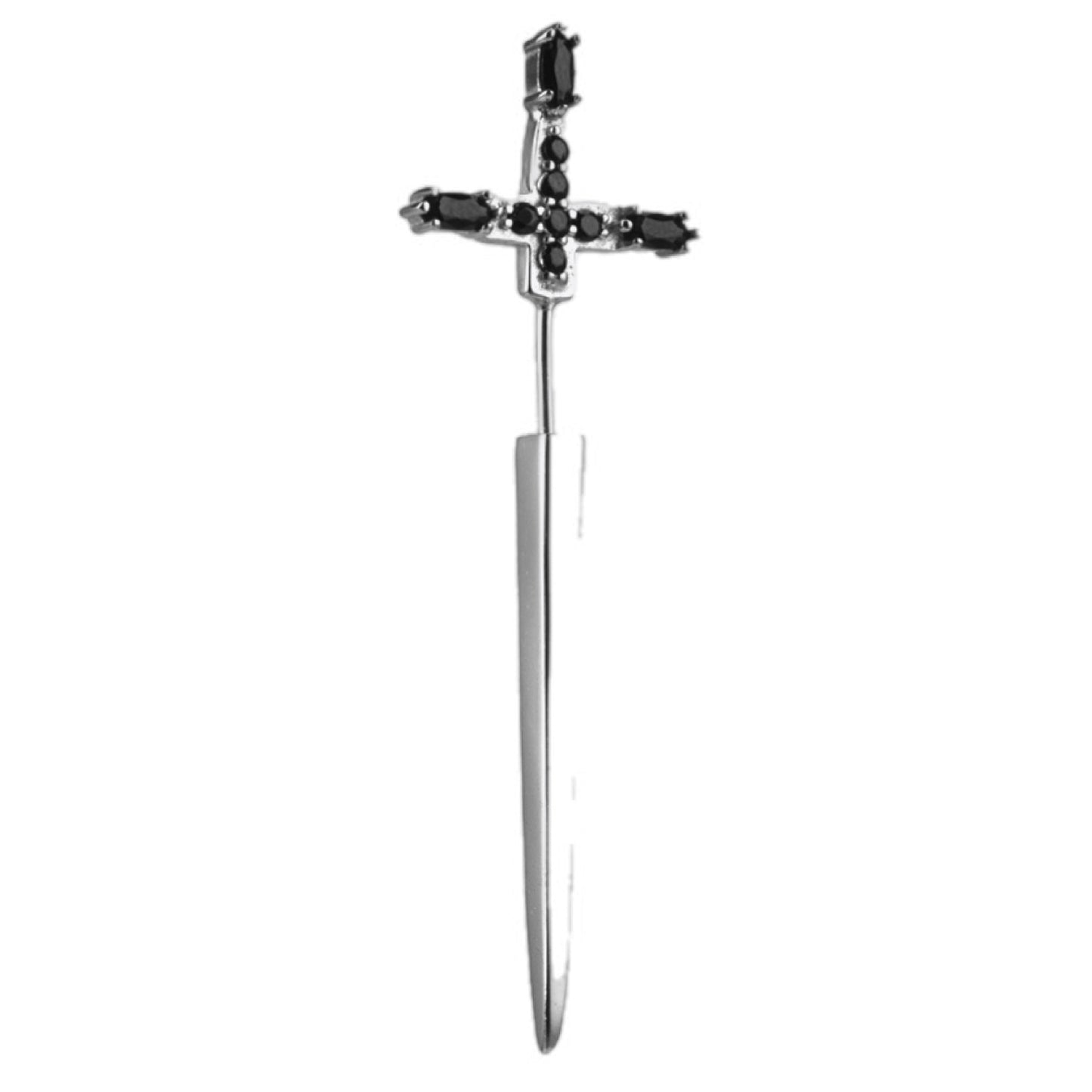 CZ Sterling Silver Sword Single Ear Jacket Earring