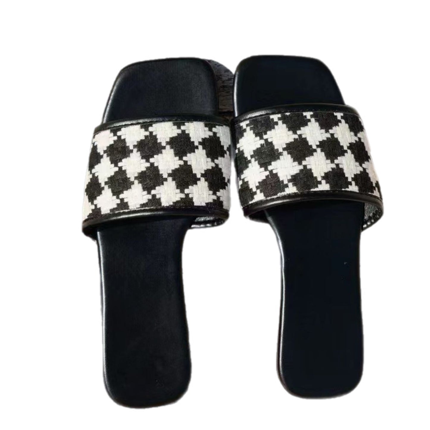 Plaid Open Toe Flat Sandals