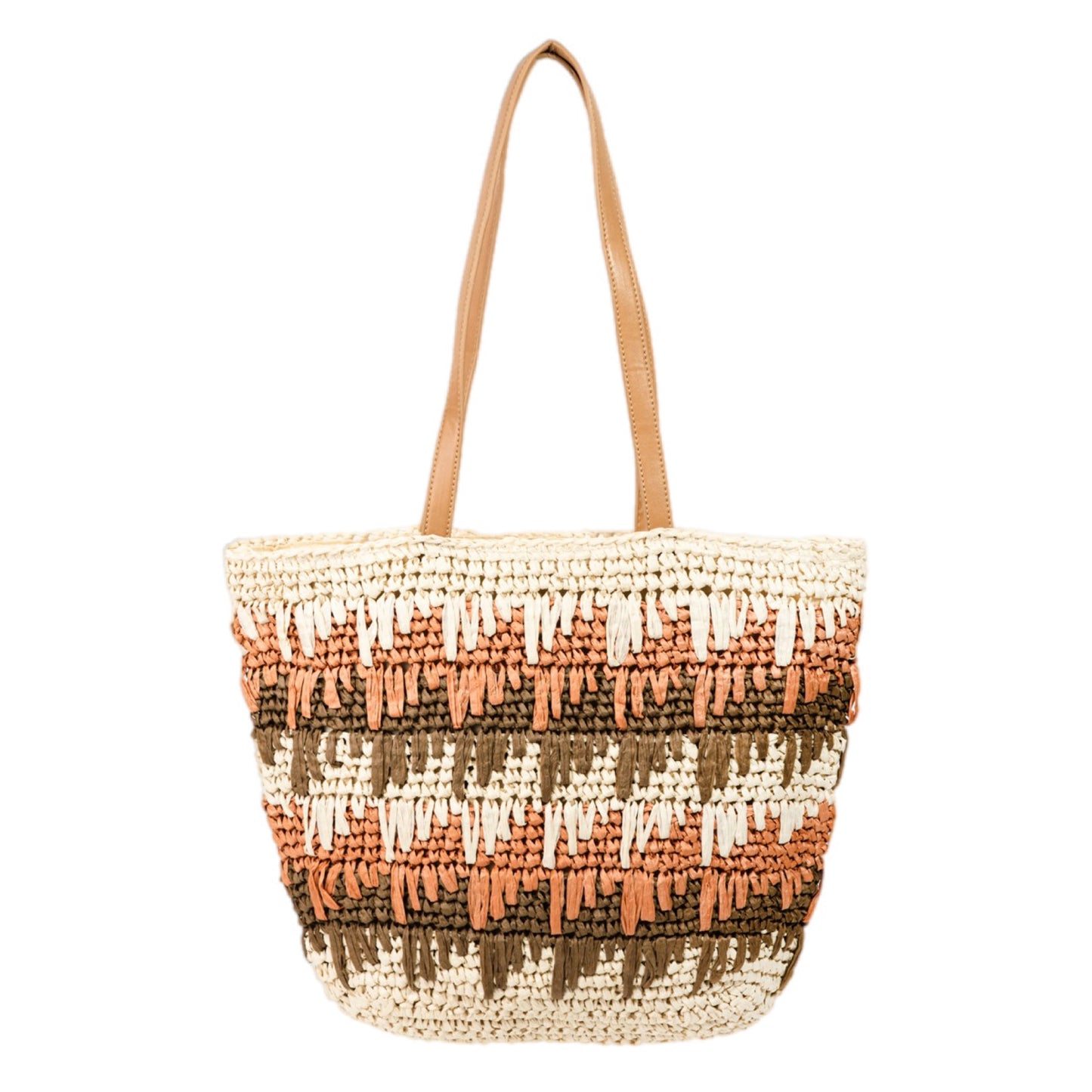 Straw Braided Striped Tote Bag