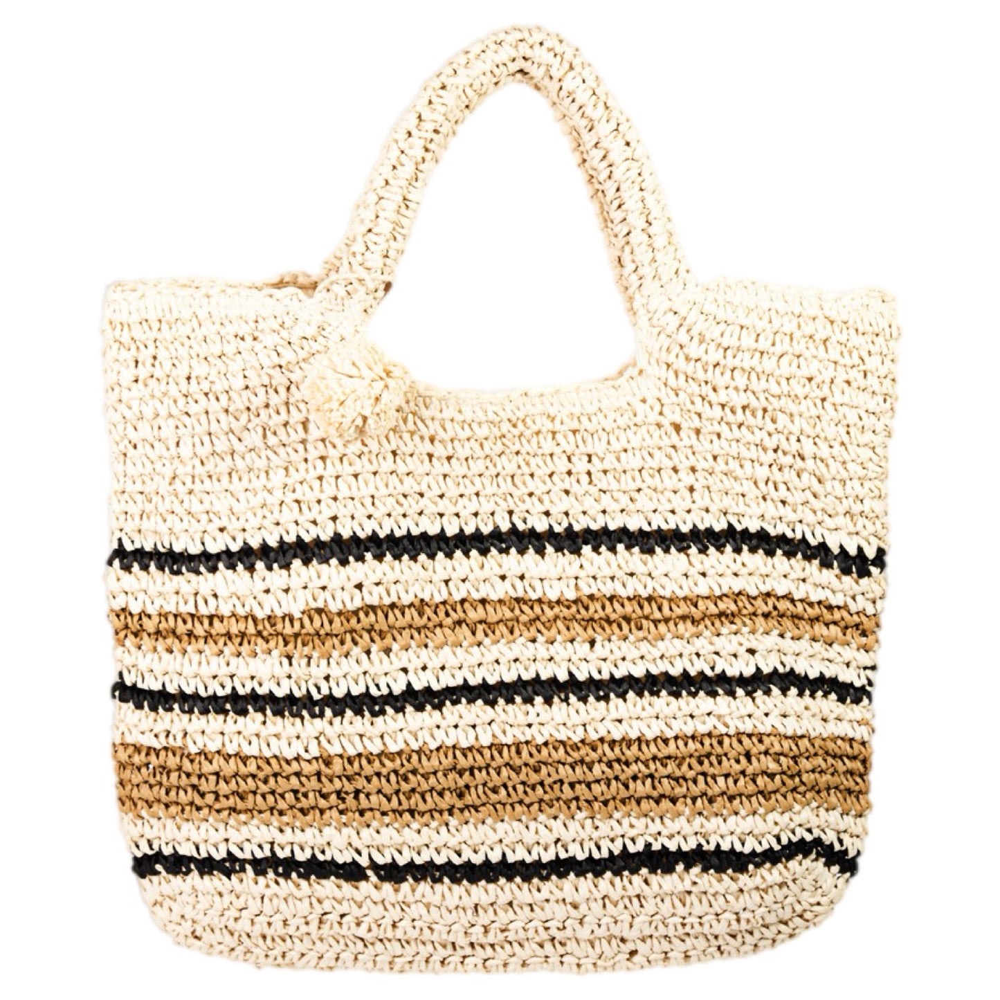 Striped Straw Braided Tote Bag