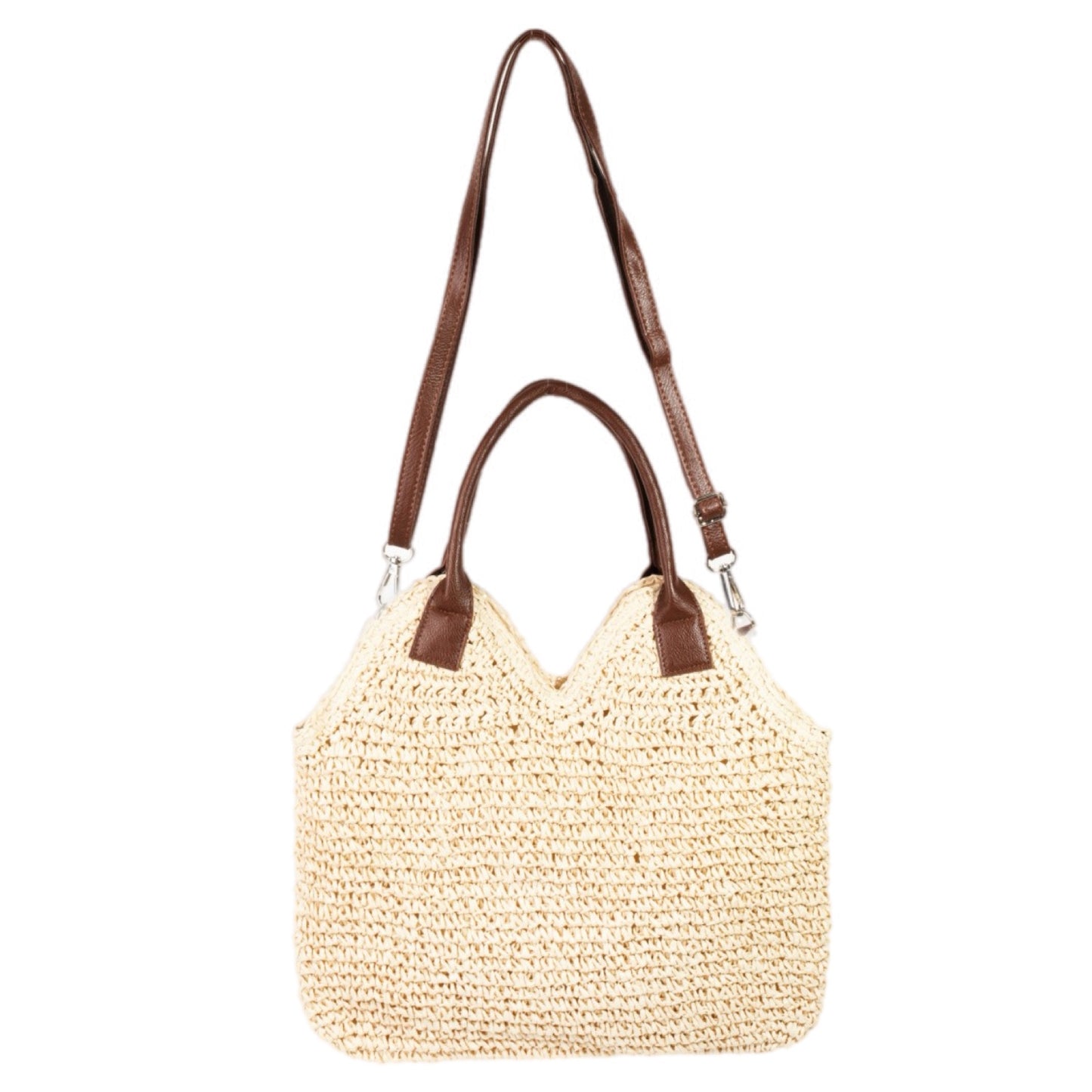 Straw Braided Vegan Leather Strap Shoulder Bag