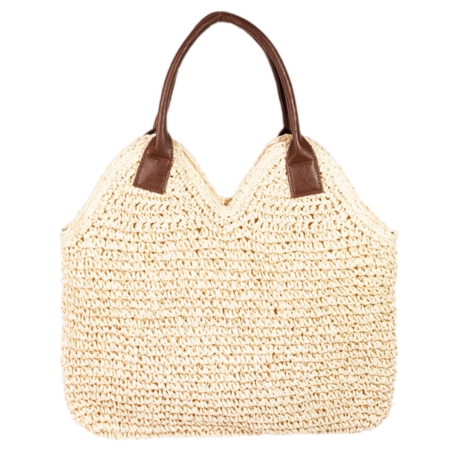 Straw Braided Vegan Leather Strap Shoulder Bag