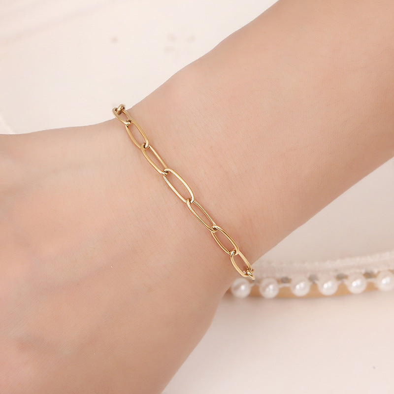 Gold Steel Oval Chain Bracelet