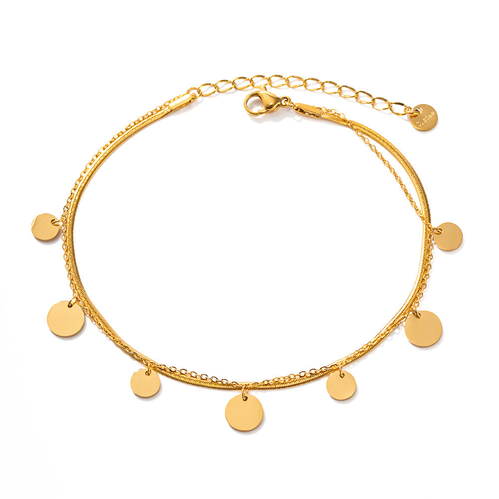 Layered Gold Steel Coin Charm Anklet