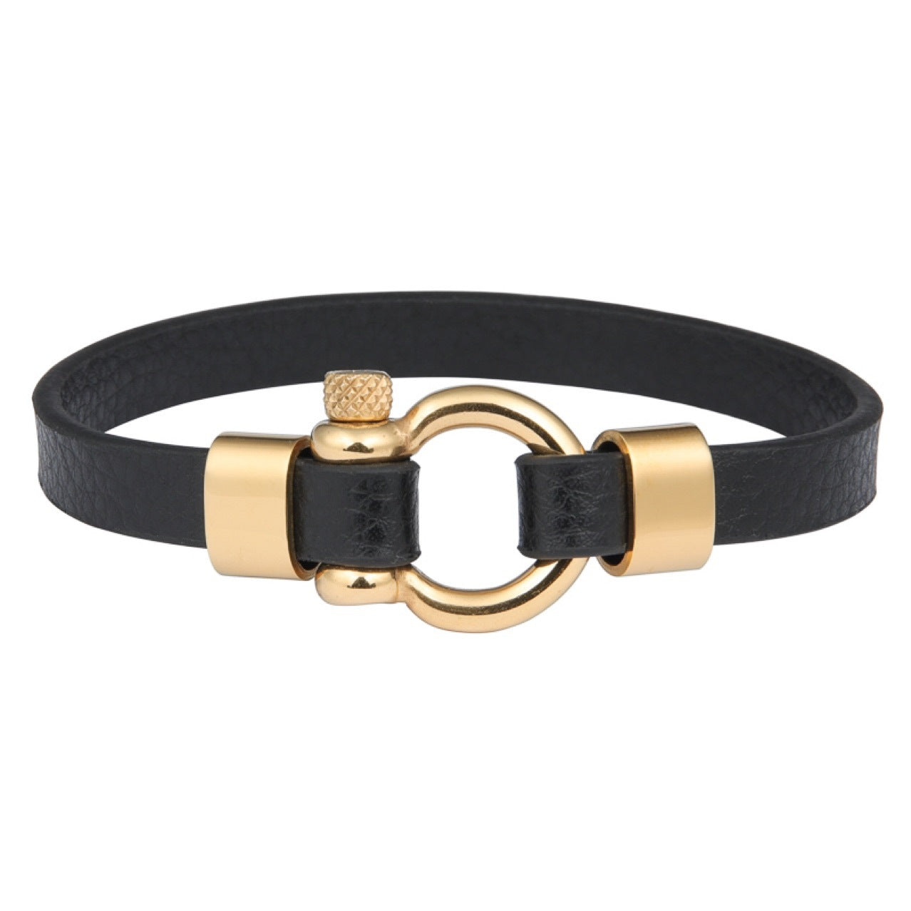 Leather U-shaped Lock Steel Bracelet