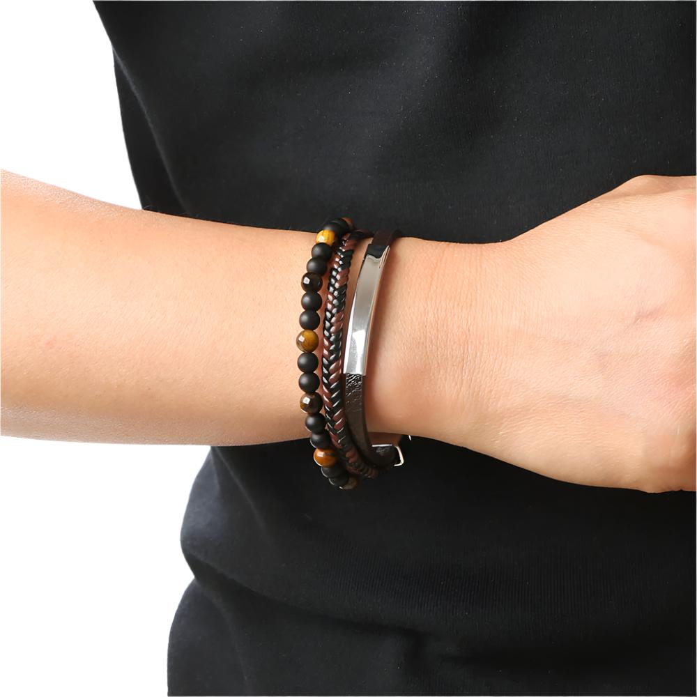 Gemstone, Leather & Steel Bracelet