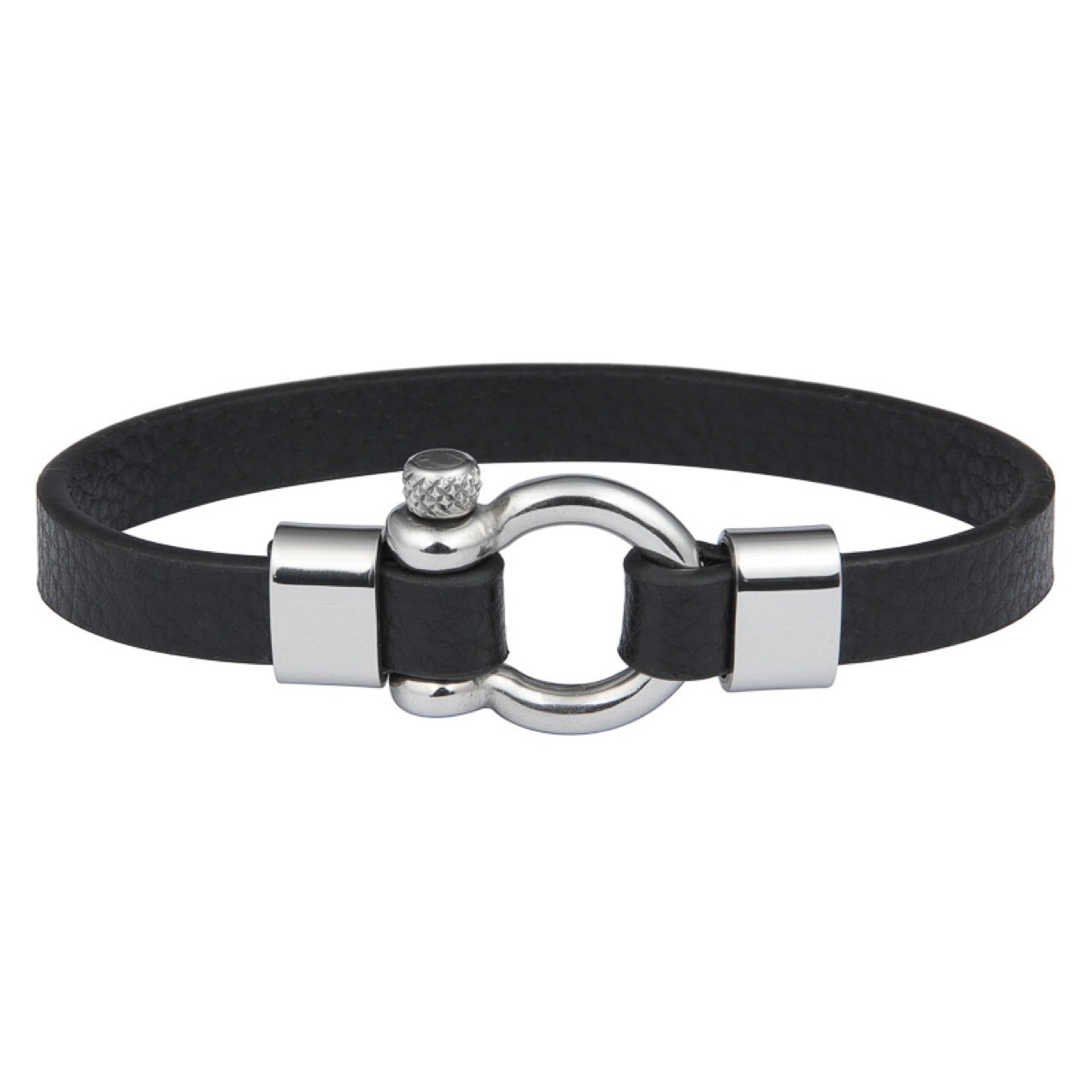 Leather U-shaped Lock Steel Bracelet