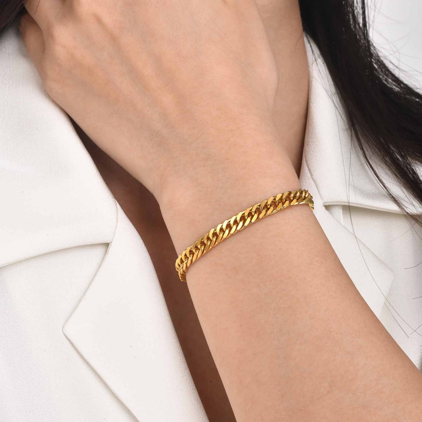 Gold Steel Woven Chain Bracelet