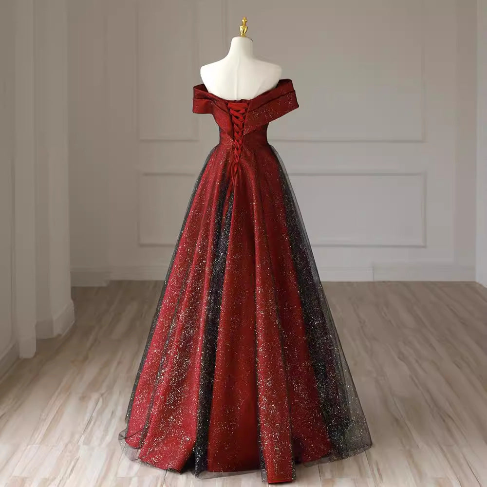 Off The Shoulder Red Evening Gown