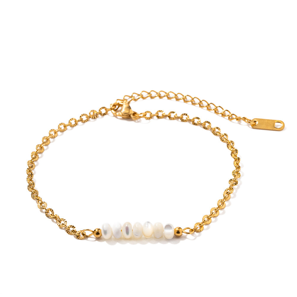 White Shell Gold Steel Charm Bracelet