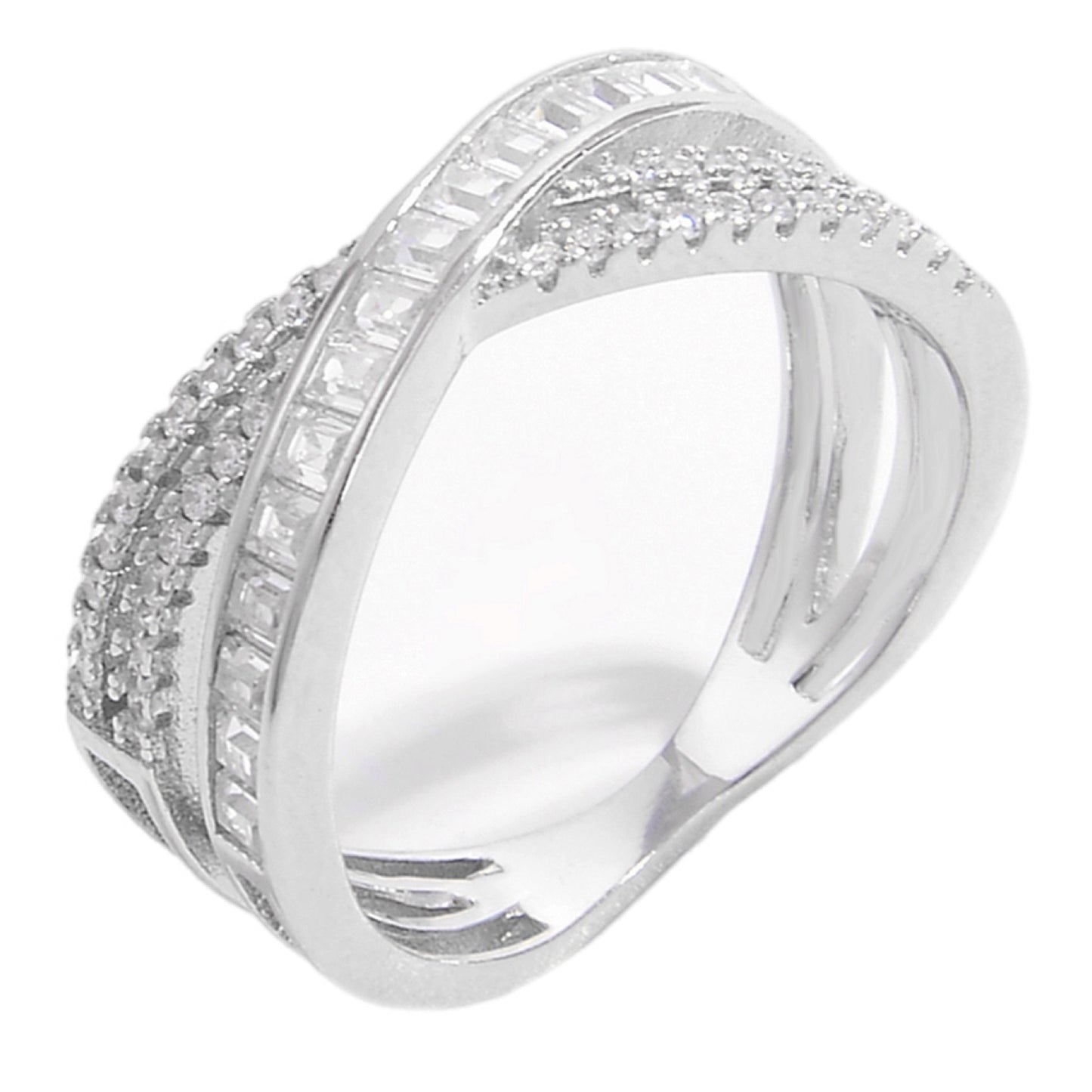 X Shape Inlaid CZ Sterling Silver Ring