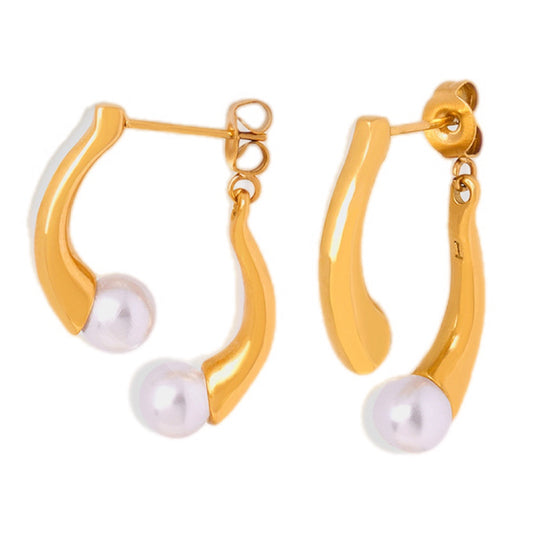 Crescent Pearl Hoop Earrings