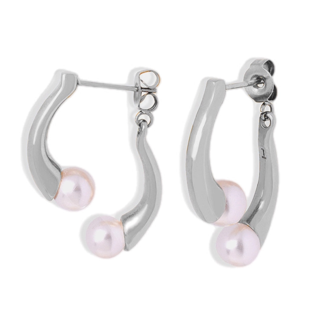 Crescent Pearl Hoop Earrings