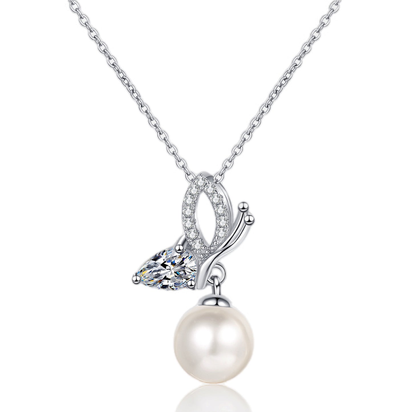 Lustrous Elegance Pearl & Moissanite Pendant Necklace