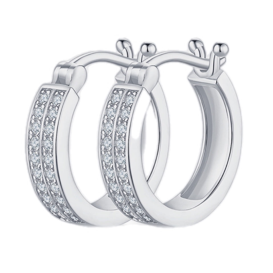 Moissanite Encrusted Sterling Silver Huggie Hoop Earrings