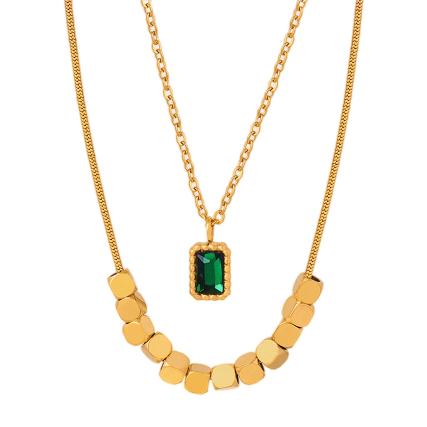 Regal Layers Emerald Zircon Pendant Necklace