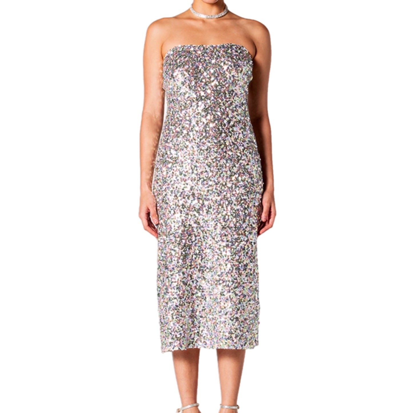 Sequin Straight Neck Midi Dress