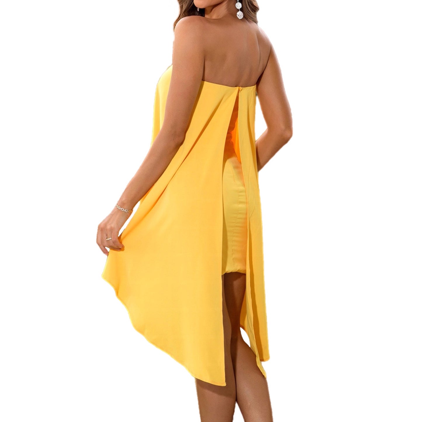 Strapless Slit Layered Dress