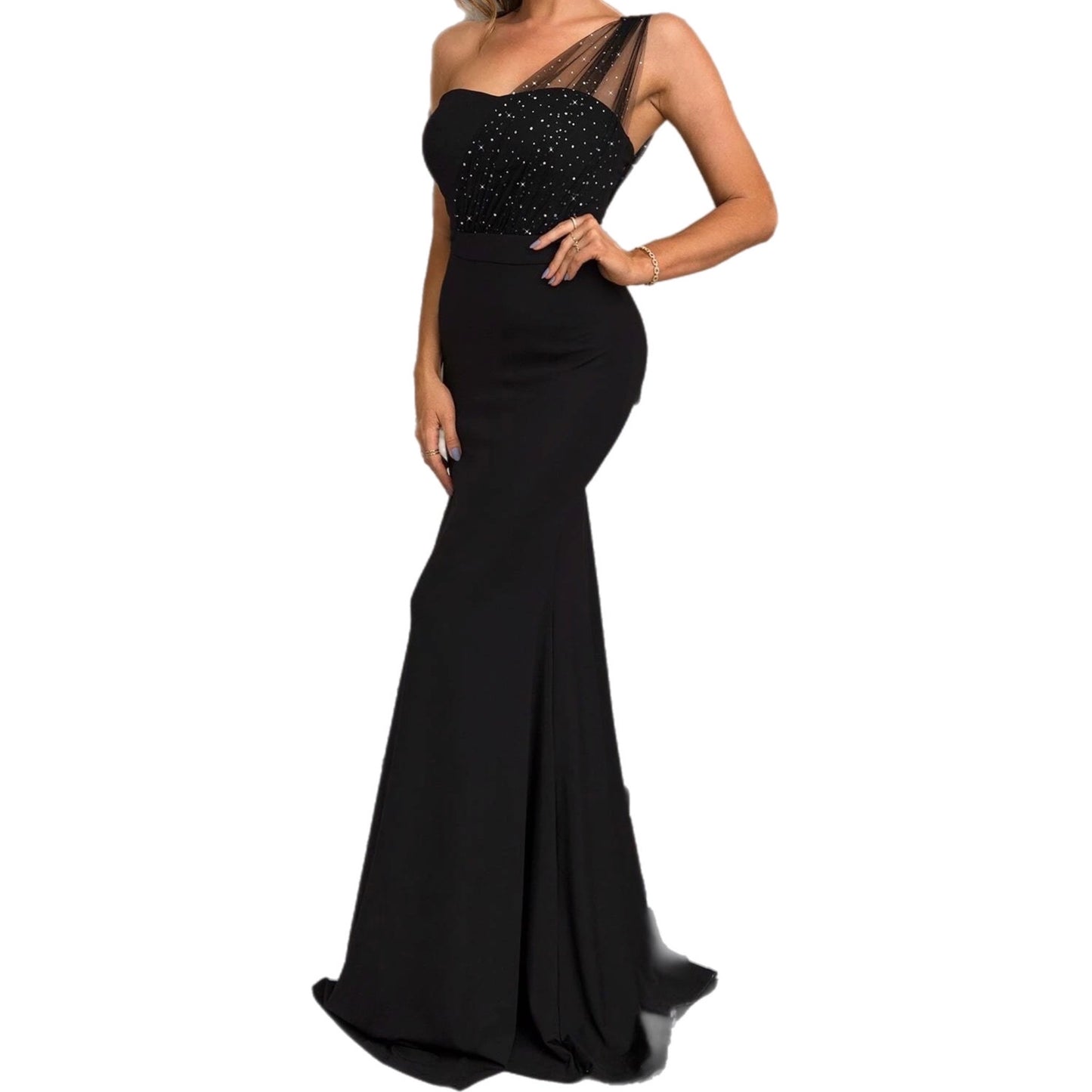 Rhinestone One-Shoulder Dress