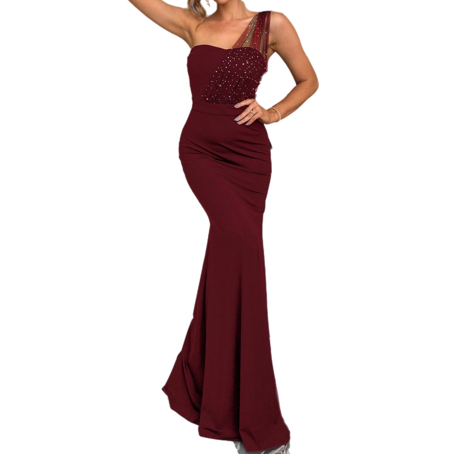 Rhinestone One-Shoulder Dress