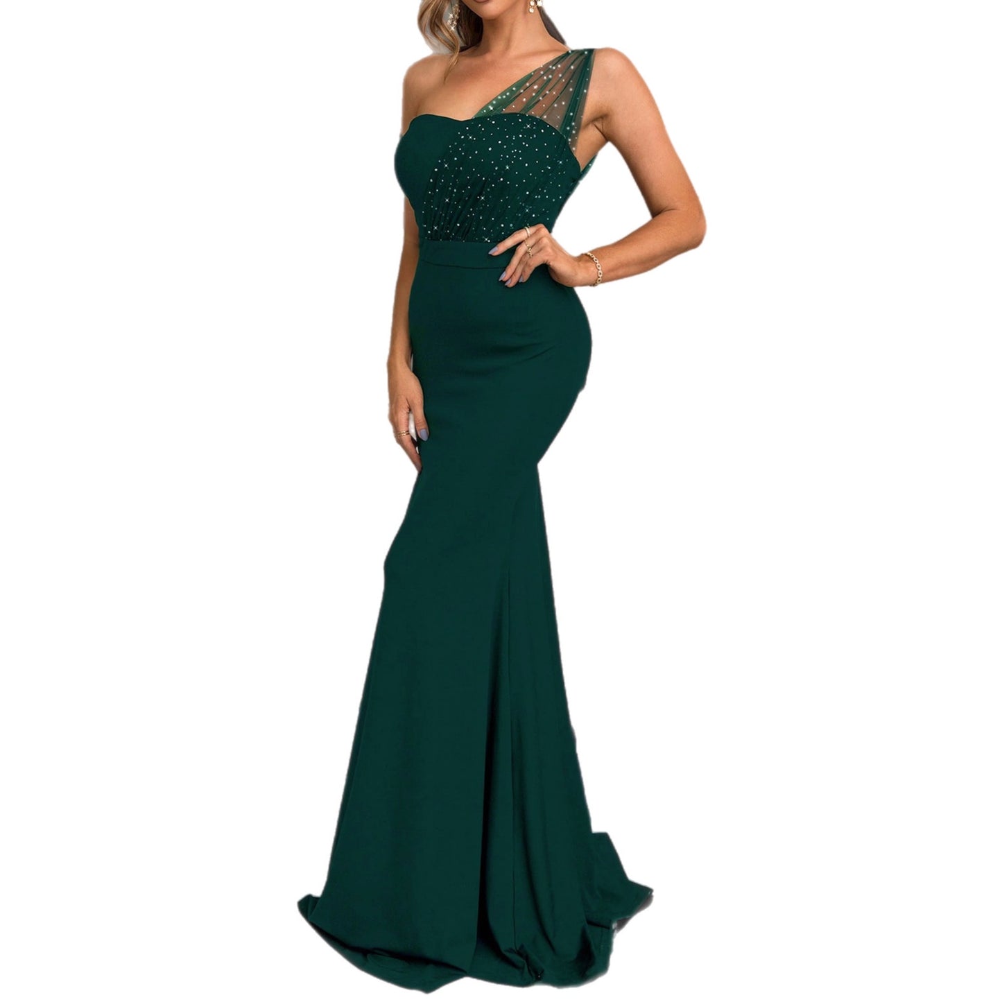 Rhinestone One-Shoulder Dress