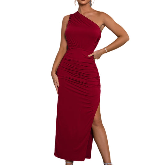 One-Shoulder Sleeveless Split Dress