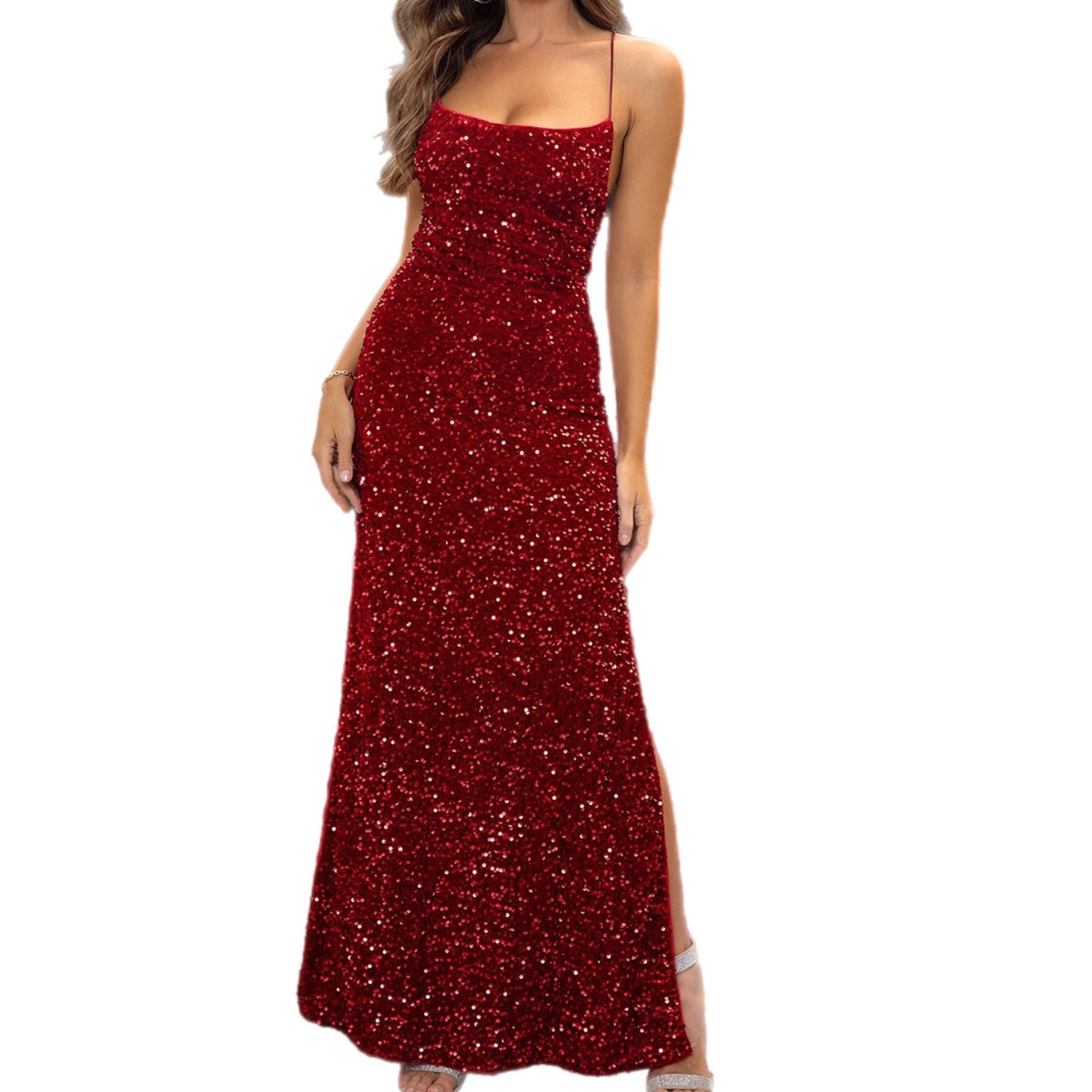 Sequin Backless Maxi Dress