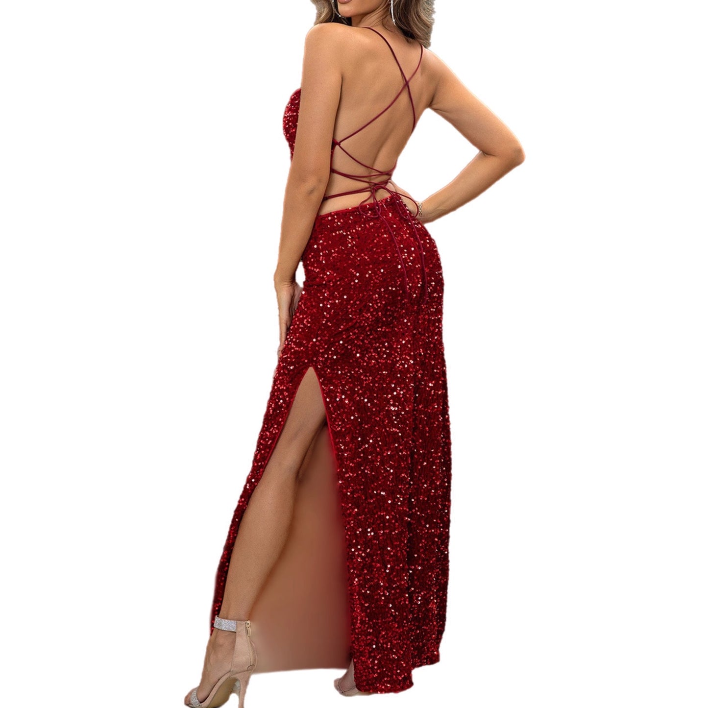 Sequin Backless Maxi Dress