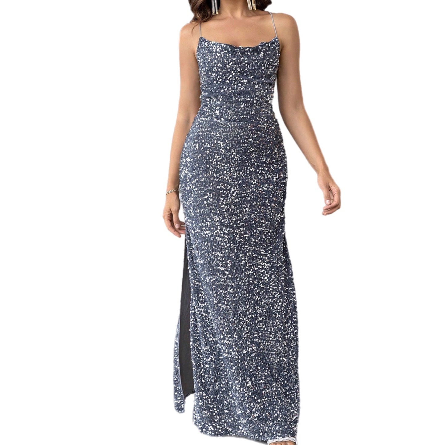 Sequin Backless Maxi Dress