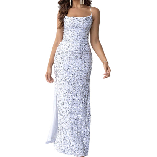 Sequin Backless Maxi Dress