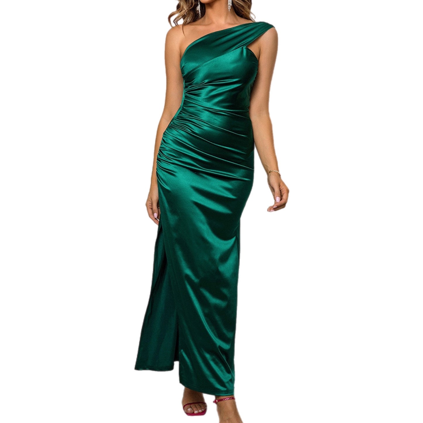 One-Shoulder Ruched Maxi Dress