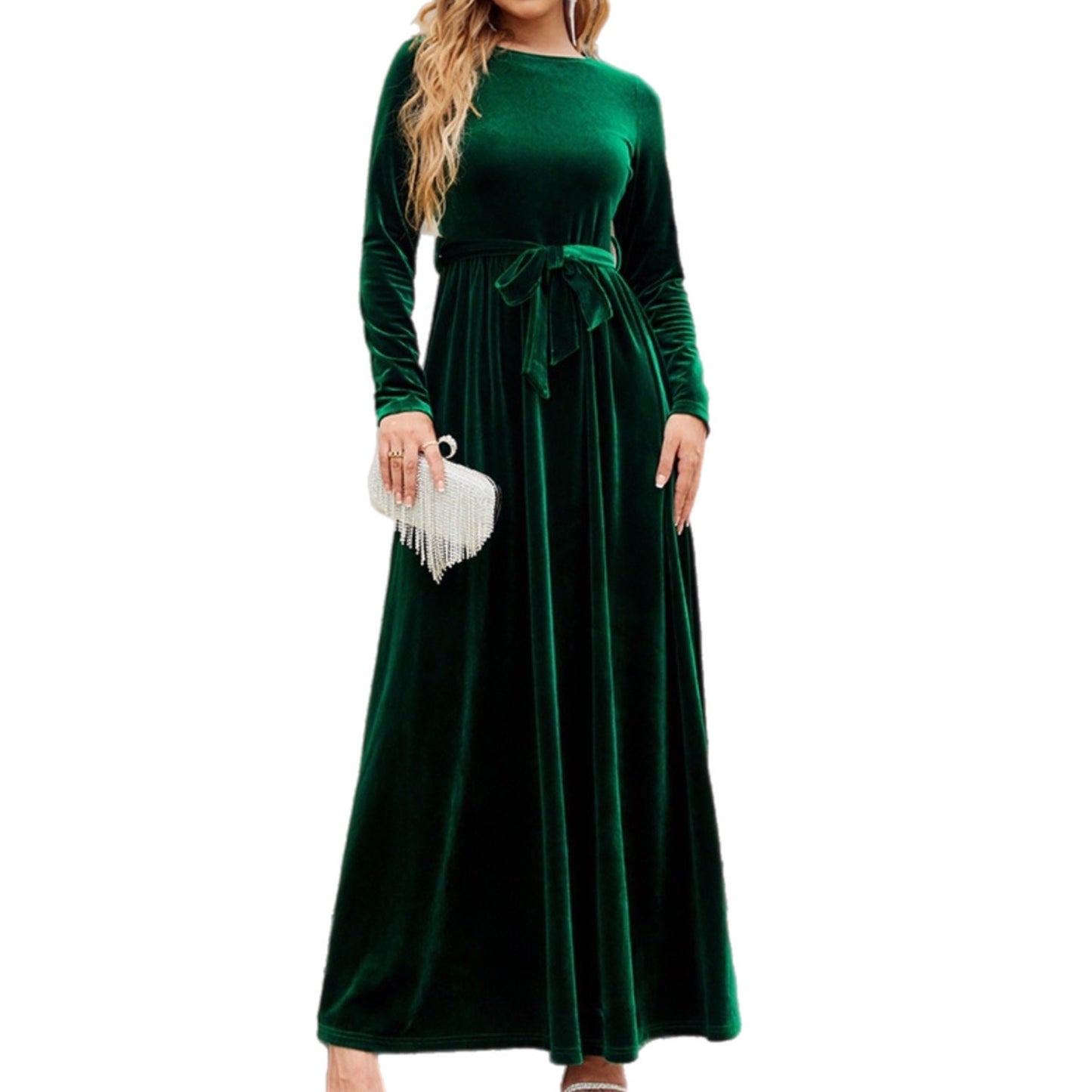 Tie Front Long Sleeve Maxi Dress